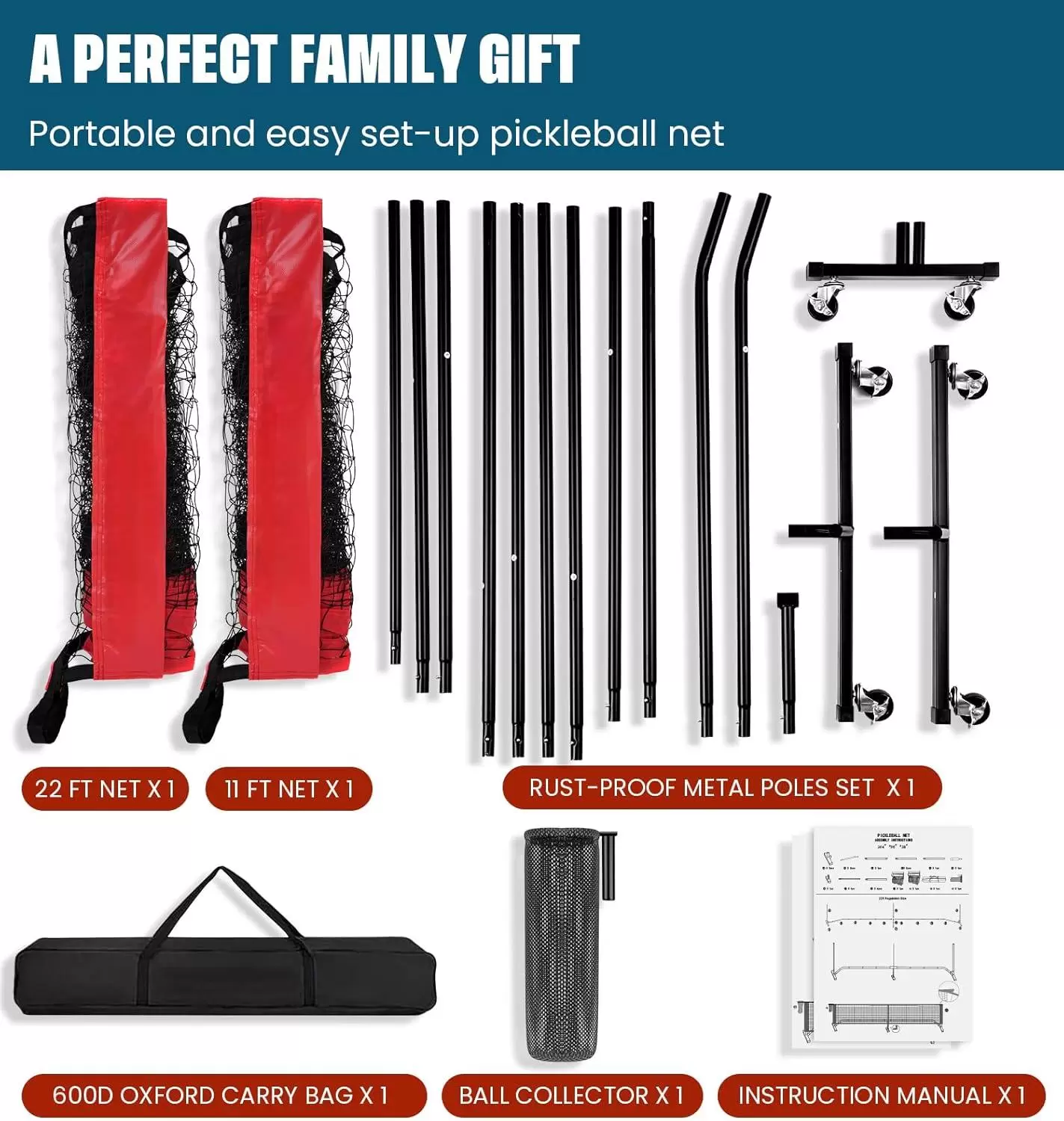 Red de pr&aacute;ctica de pickleball de 22 x 3 pies I