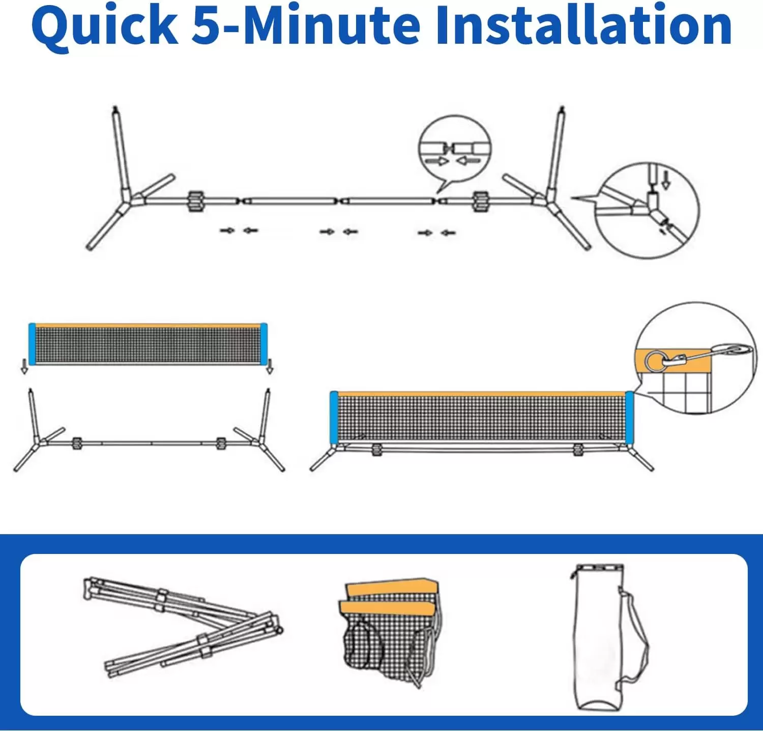Red plegable para mini pickleball