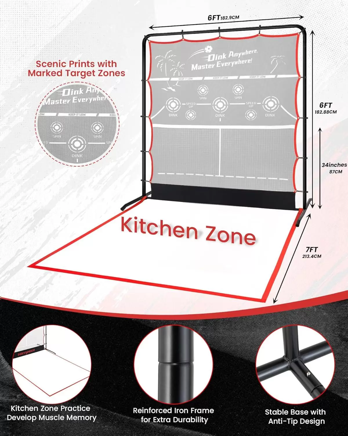 Tubo de acero de 6*6 pies 2 en 1 para pickleball II