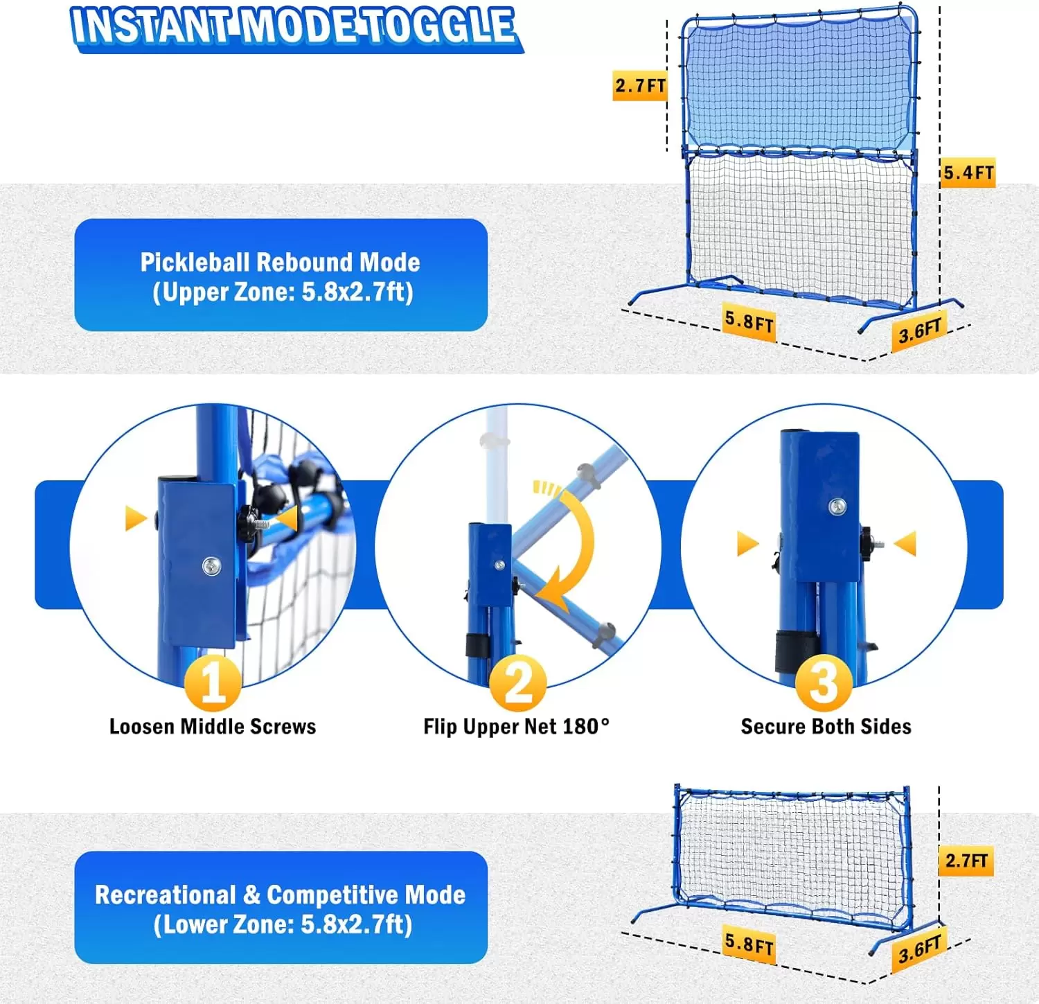 Tubo de acero 2 en 1 para pickleball de 5,8 x 5,4 pies