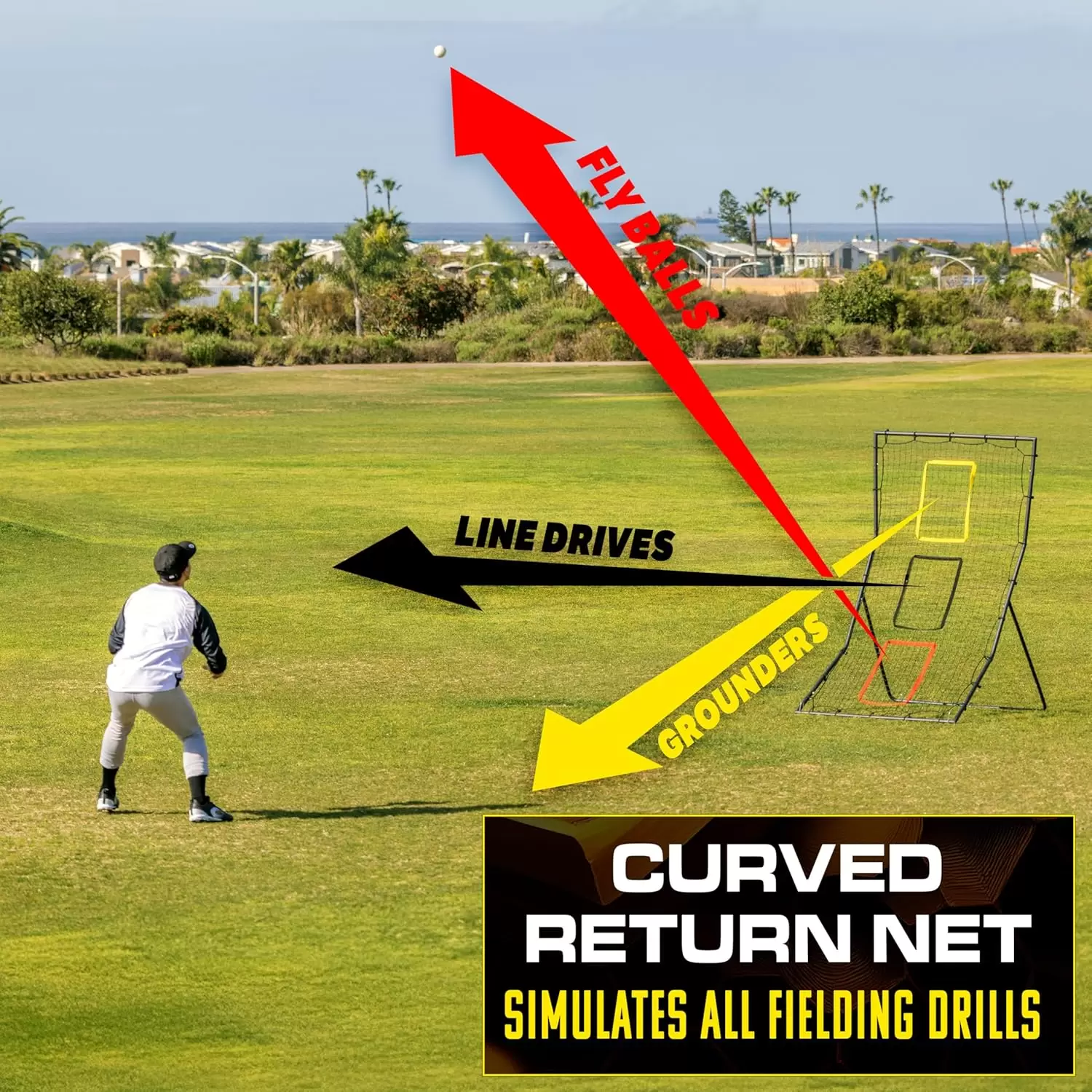 Red de rebote multideporte con tres zonas de tiro.