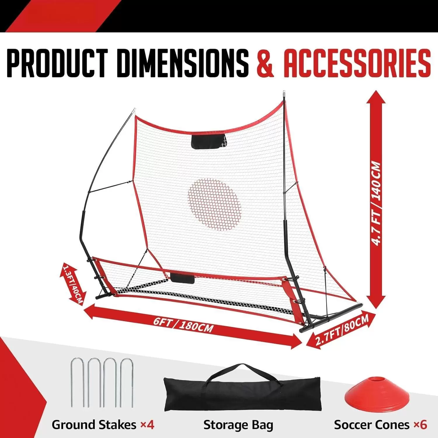 Red de rebote de doble cara para f&uacute;tbol, ​​con dise&ntilde;o alto y bajo.