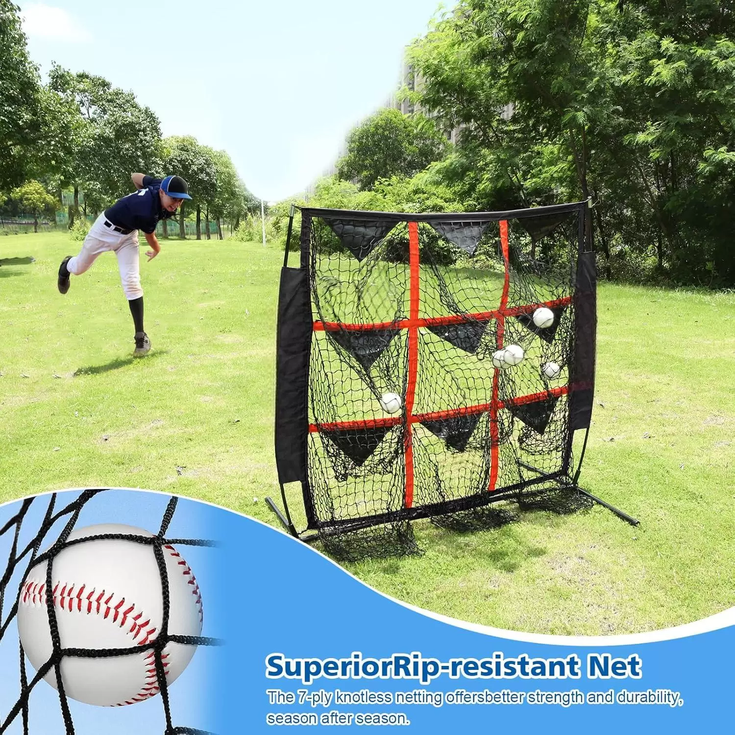 Red de pr&aacute;ctica de b&eacute;isbol de 9 hoyos, 4x4 pies