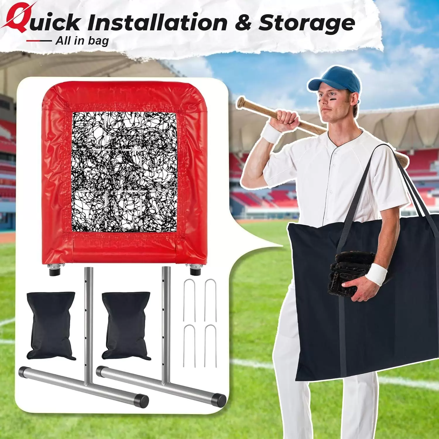 Red de lanzamiento de b&eacute;isbol y s&oacute;ftbol estilo profesional de 9 agujeros